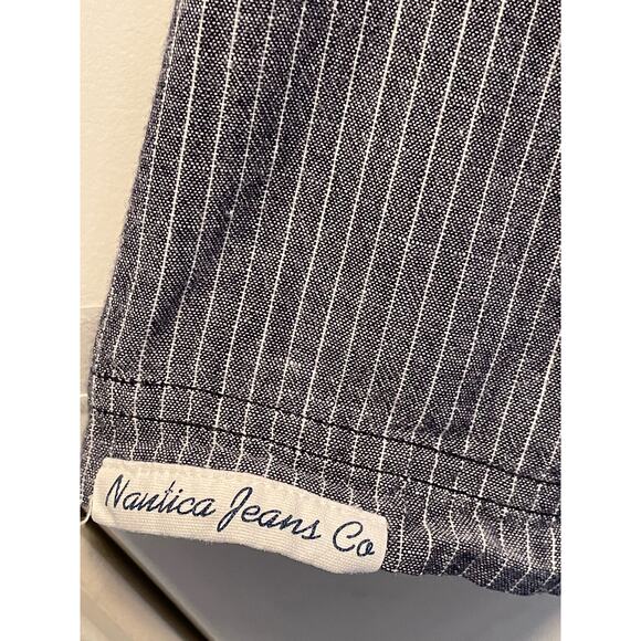 Nautica Jeans Co. Blue Pinstripe Button Front Short Sleeve Shirt size XL - Picture 7 of 8